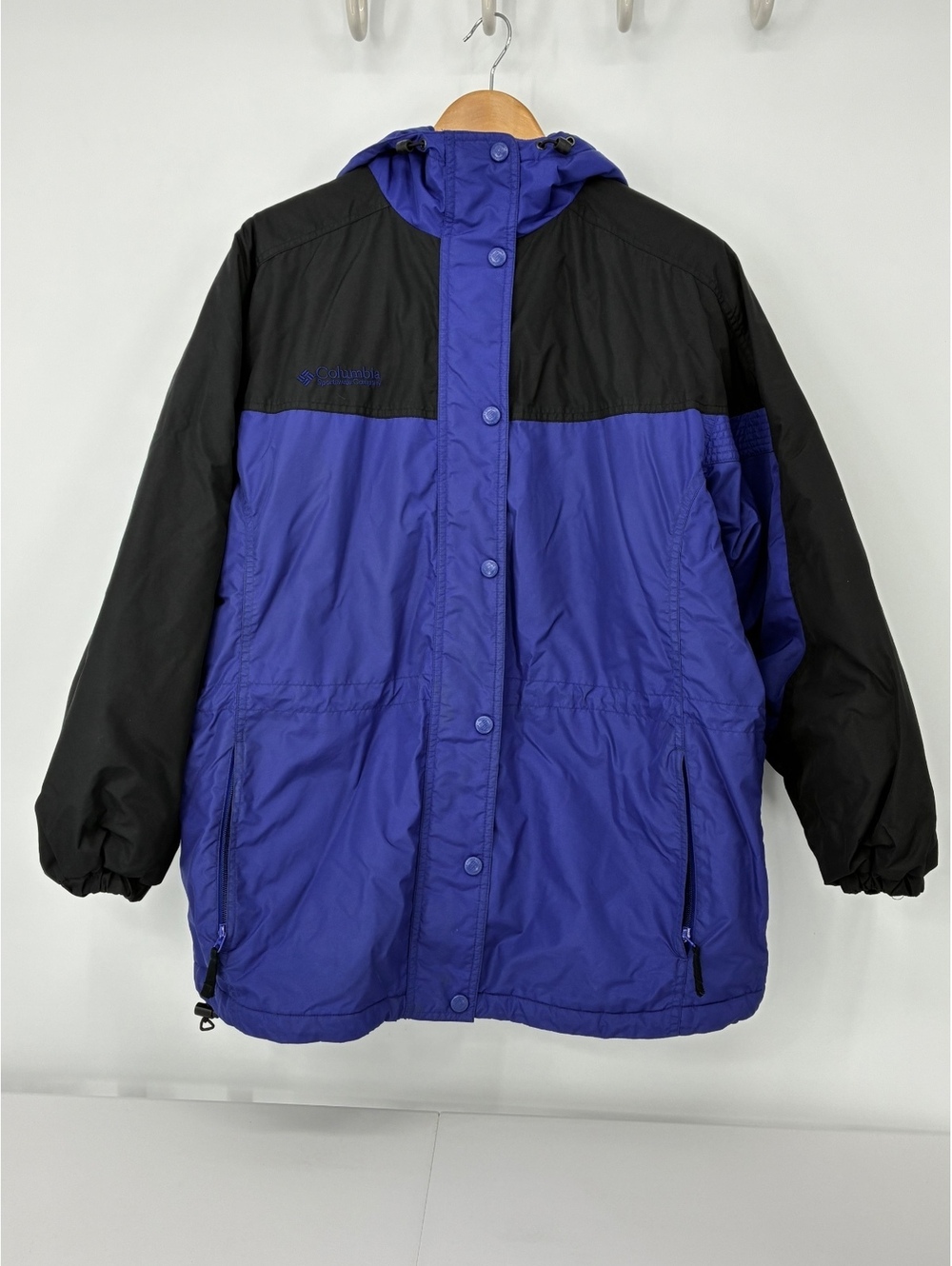 Columbia Women's Large Purple and Black Hooded Long Winter Jacket - Flawed